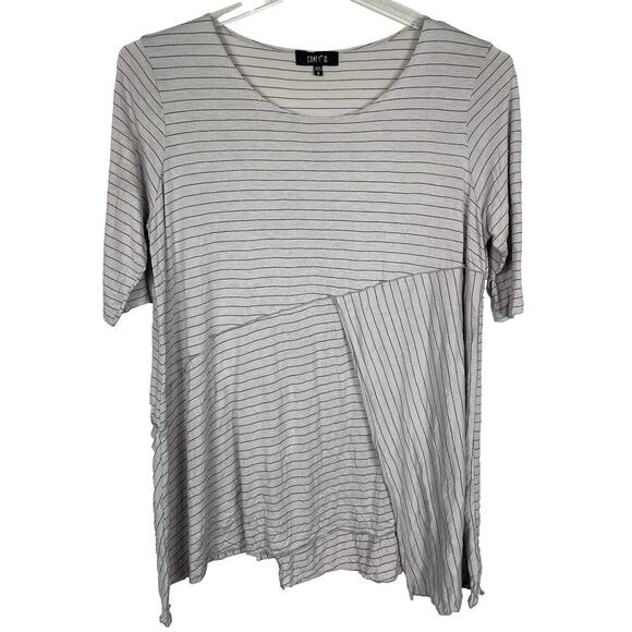 Comfy USA Tunic Top Women’s Small Gray Black Stripe Nautical Lagenlook Stretch - Picture 1 of 8